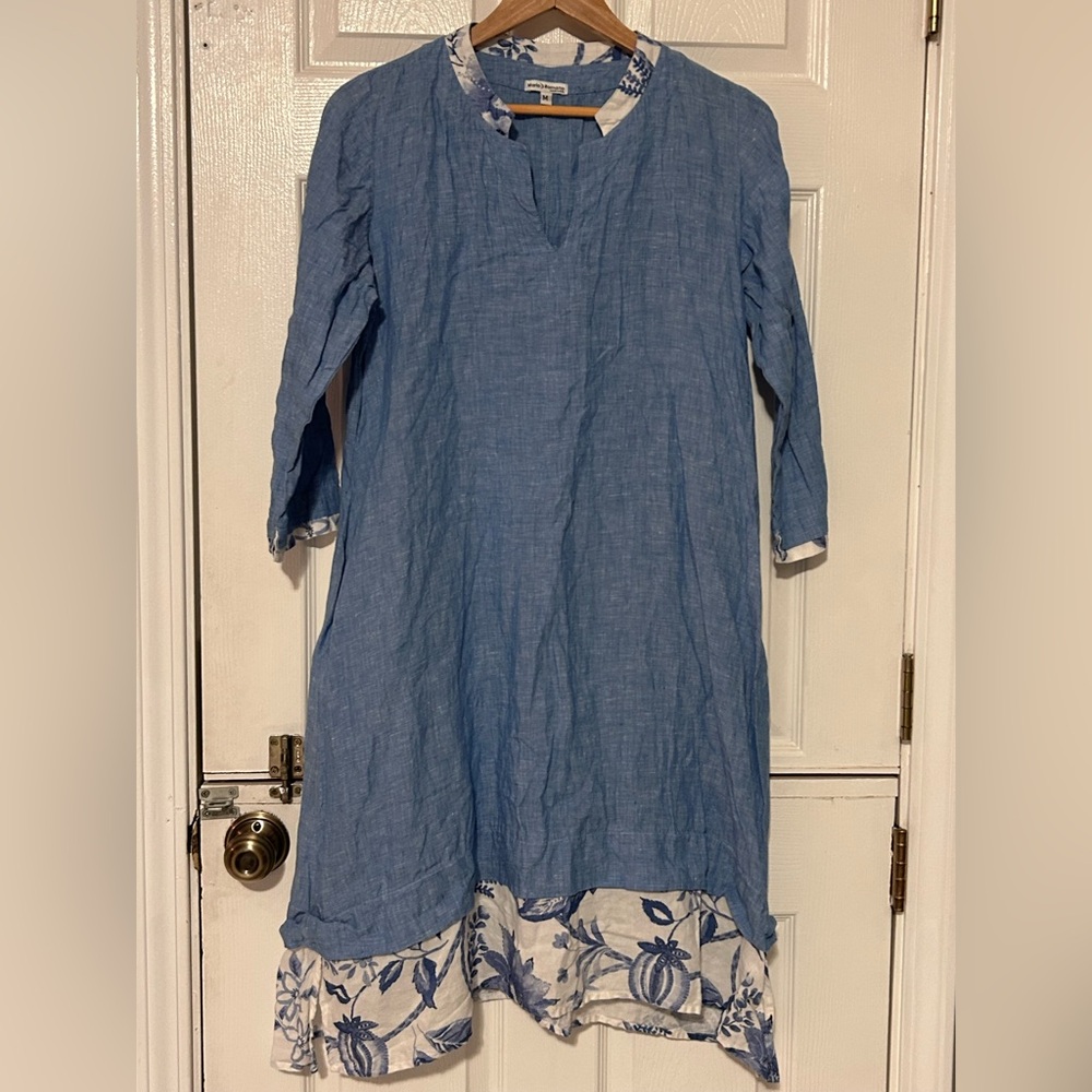 Roma Blue and White Long Sleeve Dress